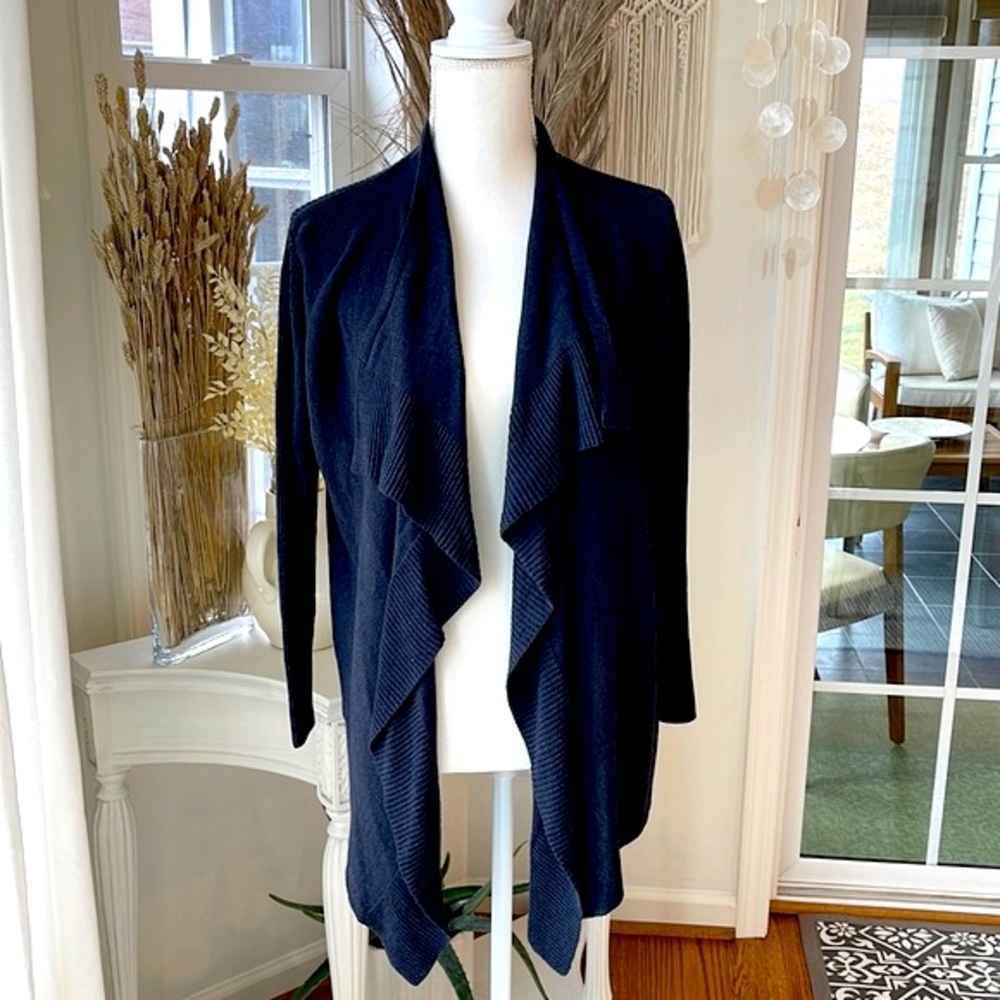 Eileen Fisher silk size small black open front cardigan